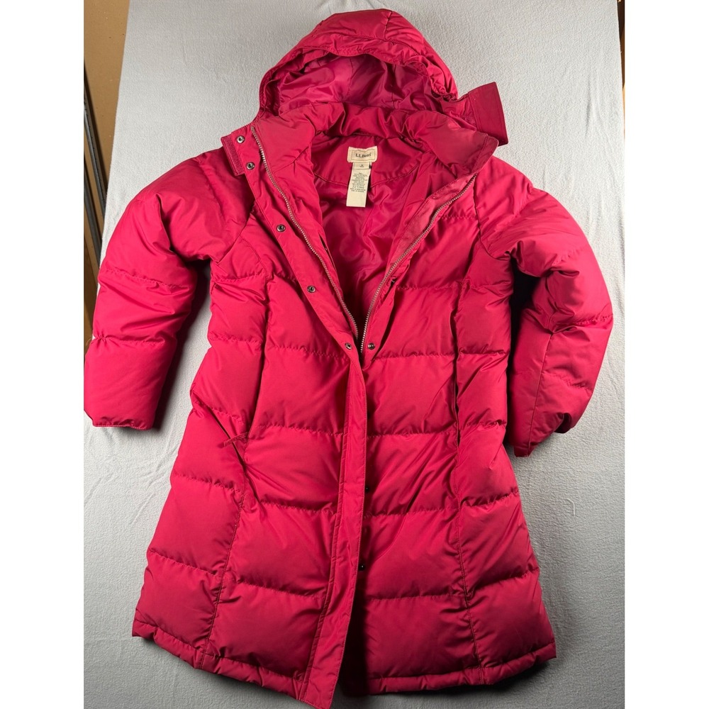 LL Bean Goose Down Ultrawarm Long Down Coat Womens M Raspberry Pink Hooded Parka